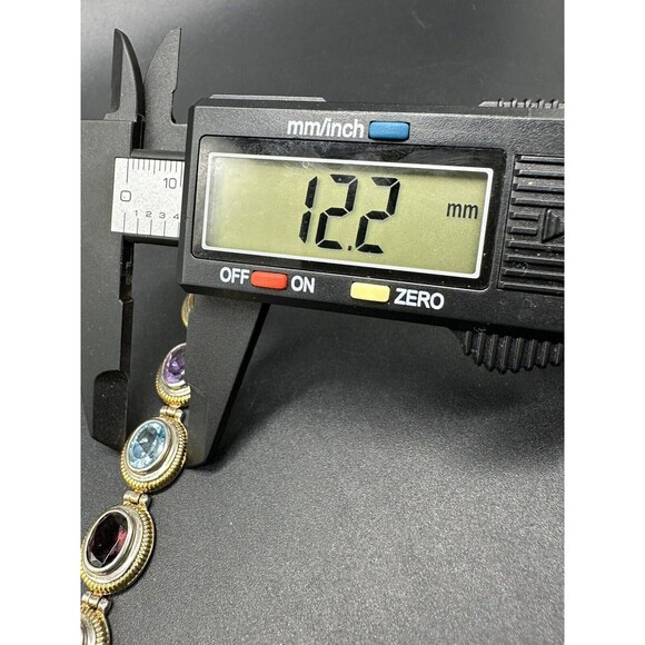 Sterling Silver 14k Gold Multi Gemstone Bracelet 7.25"~Garnet~Citrine~Amethyst - Picture 10 of 11